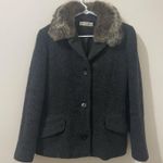 Isaac Mizrahi Vintage  Peacoat Charcoal Gray Wool & Mohair Coat Real Fur Size 12 Photo 0