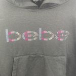 Bebe  Black Long Sleeve Logo Print Hoodie Cropped Sweater Top M Photo 2