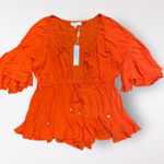 Meshki  Orange Skyla Playsuit Romper NWT Off Shoulder V-Neck‎ Tasseled Size M Photo 0