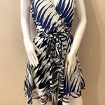 Banana Republic Blue and White Geometric Patterned Wrap Dress SZ 10P Photo 0
