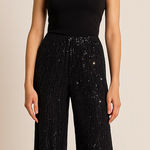 Michael Kors Michael Kors Black Sequin Wide Leg Cropped Pants Women's Size M Photo 0