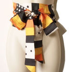 100" Silk Obi Style Wrap Belt Sash Tie Centered Print Orange Photo 0