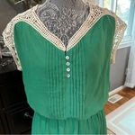 Miami  Green Crochet Trim Boho Peasant Dress Size M Cottagecore Chic Photo 2
