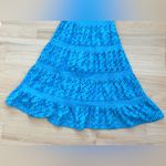 Topshop  Strappy Broderie Maxi Dress With Frill Neck In Blue Size 4 Photo 6