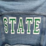 JW Signature Cropped Jean Jacket M Blue Fray Hem STATE Graphic Raw Hem Y2K Style Size M Photo 2