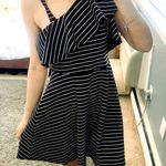 Bardot NWT  black stripe ruffle shoulder dress Photo 1