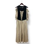 Cottagecore Renaissance Corset Midi Dress Puff Sleeve Linen Prairie Style Sz L Tan Photo 1