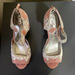 Miss Albright ANTHRO Pink White Multi Floral Peep Toe Back Zip Heels EUC 7.5 Photo 3