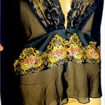 Michal Negrin Sheer Lace & Embroidered Blouse with
Swarovski Crystals size XXL Black Photo 2
