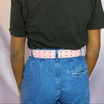 Genuine leather pastel pink double grommet belt Photo 2