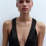 ZARA  WOMEN'S V-NECK OPEN BACK APPLIQUE LONG BEADED DRESS BLACK NEW 5919/906 SZ S Photo 1