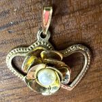 Womens Pearl Embellished Entwined Hearts Floral Necklace Pendant Gold Tone Photo 2