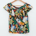 J.Crew Postcard Print Ruffle Top Fruit Travel Retro Tropical Vacation Size 2 Photo 0