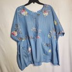 Kaktus made in Italy sz L oversized linen viscose blend blue rose print tunic Green Size L Photo 0