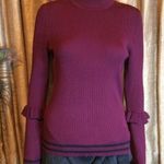 Marled Ribbed Wine w/Black Stripes Sweater Purple Size M Photo 0