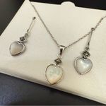 SU 925 Sterling Silver Heart MOP Mother of Pearl Marcasite Earrings Necklace Set Photo 2
