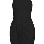 Halara NEW Round Neck Sleeveless Tie Front Bodycon Mini Casual Black Dress XS Photo 3