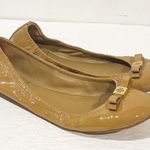 Tory Burch Eddie 2 Logo Bow Smooth Naplak/soft Patent Flats Camellia Pink Beige Photo 3