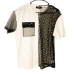 Akira  Size Medium Black White Pearl CARISSA SHORT SLEEVE MESH T-SHIRT Photo 1