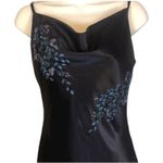 Alex Evenings Y2K navy beaded slip cowl neck floral satin formal Gown small Photo 3