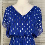 Buttons  Blue Sheer Overlay Midi Dress with Gold Pattern-Medium Photo 1