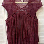 Free People  Burgundy Lace & Mesh Sleeveless Top Boho Style Size M Photo 0