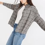 Madewell  Plaid Westlake Shirt Gray Plaid Flannel Size Medium Grunge Casual Boxy Photo 7