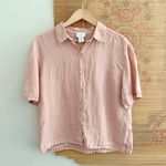 Nicole Miller Linen Boxy Short Sleeve Button Down Shirt in Dusty Rose Pink Photo 0