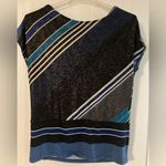 New Directions Blue Black Scoop Neck Pull Over Short Sleeve Stripes XL Photo 1
