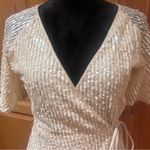ZARA  Sequin Sheer‎ Flounce Sleeve A-Line Wrap Mini Dress Blush Pink Size Medium Photo 8