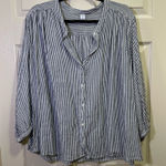 Old Navy  Long Sleeve Collarless Button Down Shirt Size XXL Blue White Stripe Photo 0