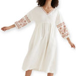 Madewell | NWT | XS | Embroidered Sleeve Linen Blend Popover Midi Dress Photo 0
