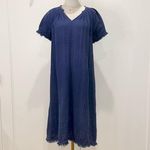 Voloshin Cotton Gauze Midi Dress XS Navy Boho Fringe Hem Lagenlook Beachy Chic Blue Photo 1