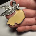 Signed Napier Rhinestone Yellow Praying Angel Brooch Pin Silver Tone Photo 7