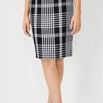 Ann Taylor Skirt Size 10 Linen Blend Plaid Pencil Black White Business Casual Photo 0