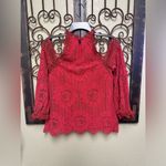 Big Hit burgundy embroidered lace cold shoulder lined top Photo 1