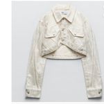 ZARA NWT  Women's Silver Metallic Shiny Cotton Crop  Jacket Bloggers Fave Photo 4