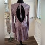 Anthropologie ‎ Purple Sequin Open Back Long Sleeve Dress 6 holiday occasion Photo 5