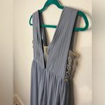 Azazie  Blaine Bridesmaids Dress in Dusty Blue V Neck Zig Zag Cutout Size 6 Photo 3