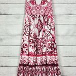 NWOT Floral Mojolica Boho Poplin Maxi Dress Womens Medium Pink Coquette Paisley Red Photo 0