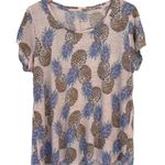 Lucky Brand  Linen Pineapple Print Blouse Top Sz 1X Short Sleeves Scoop Neck Photo 2
