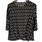 Clara Sun woo Geometric Black/Ivory Print 3/4 Sleeve Front Knot hem Blouse sz L Black Size L Photo 0