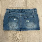 Edikted  Denim Mini Skirt Medium Wash Slightly Distressed Photo 1
