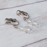 Vintage Clip On Earrings Clear Bead Duo Dangle Silver Photo 3