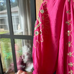 Farm Rio Gybizia Ebba mini dress embroidered mirror ruffles split tiered cerise barbie Photo 3