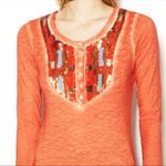 Free People Tiger Eyes Orange Sequin Bib Long Sleeve Henley Photo 2