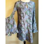 Elizabeth and James Elizabeth‎ James Paisley boho blue xs Bell Silk Mini Dress cottage fairy Y2K Photo 2