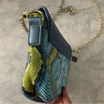 Carlos Falchi Crossbody Purse Flower Embellished Snakeskin Pattern Chain Strap Blue Photo 5