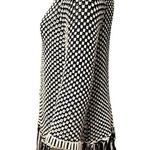 Chico's Black White Fringed Open Front Knit Cardigan Sweater 3/4 Sleeves Size 1 Photo 1