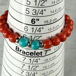 Set Of 3 Beaded Stretch Bracelets Red Blue & Natural Wood Beads Peace Sign Charm Photo 9